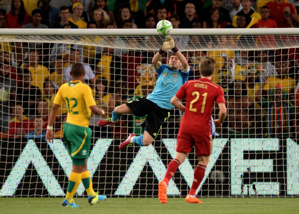 Iker Casillas saves in the South Africa vs. Spain friendly