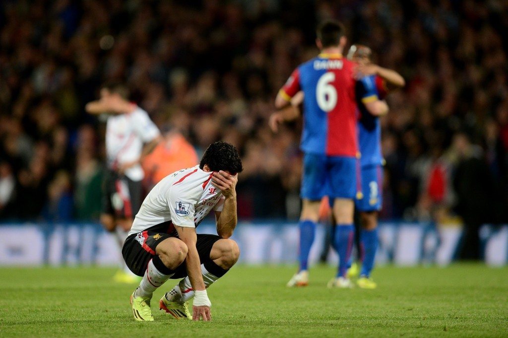 Luis Suarez tiesi Crystal Palace tasapelin jälkeen, että peli on menetetty. Kuva: Getty