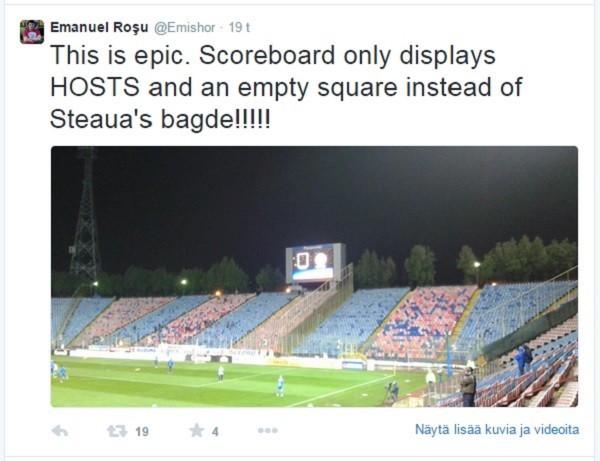 Steauan logo oli poistettu myös stadionin tulostaululta.