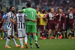 during the Serie A match between Torino FC and Juventus FC at Stadio Olimpico di Torino on April 26, 2015 in Turin, Italy.