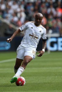 X during the Barclays Premier League match between Swansea City and Newcastle United at Liberty Stadium on August 15, 2015 in Swansea, Wales.