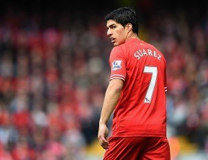 LIVERPOOL, ENGLAND - MAY 11: Luis Suarez of Liverpool looks on during the Barclays Premier League match between Liverpool and Newcastle United at Anfield on May 11, 2014 in Liverpool, England. (Photo by Laurence Griffiths/Getty Images)