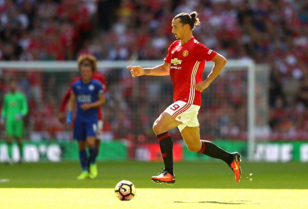 LONDON, ENGLAND - AUGUST 07: Zlatan Ibrahimovic of Manchester United in action during The FA Community Shield match between Leicester City and Manchester United at Wembley Stadium on August 7, 2016 in London, England. (Photo by Michael Steele/Getty Images)